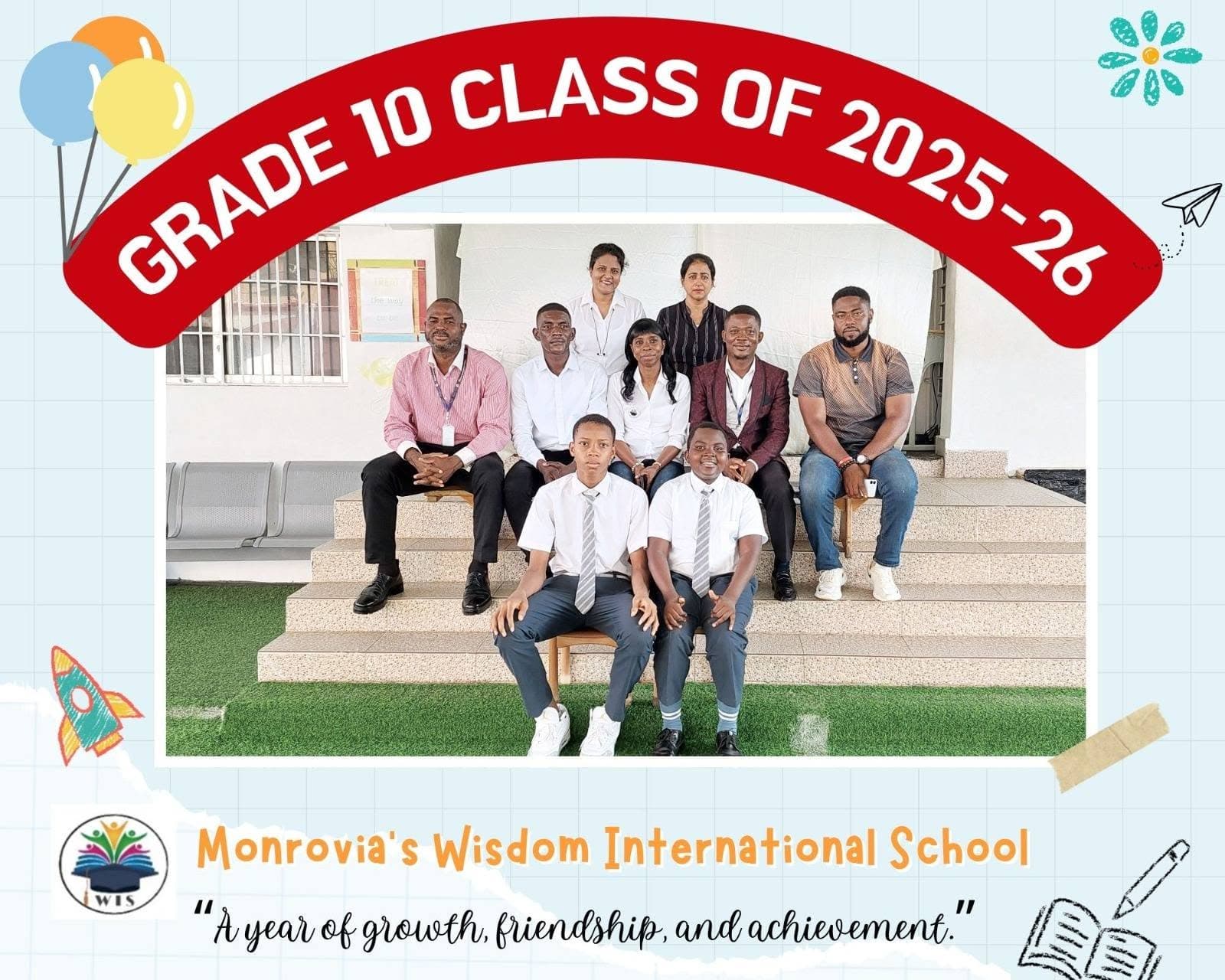 Grade 10 class photo, 2025–26 academic year — students with their teachers