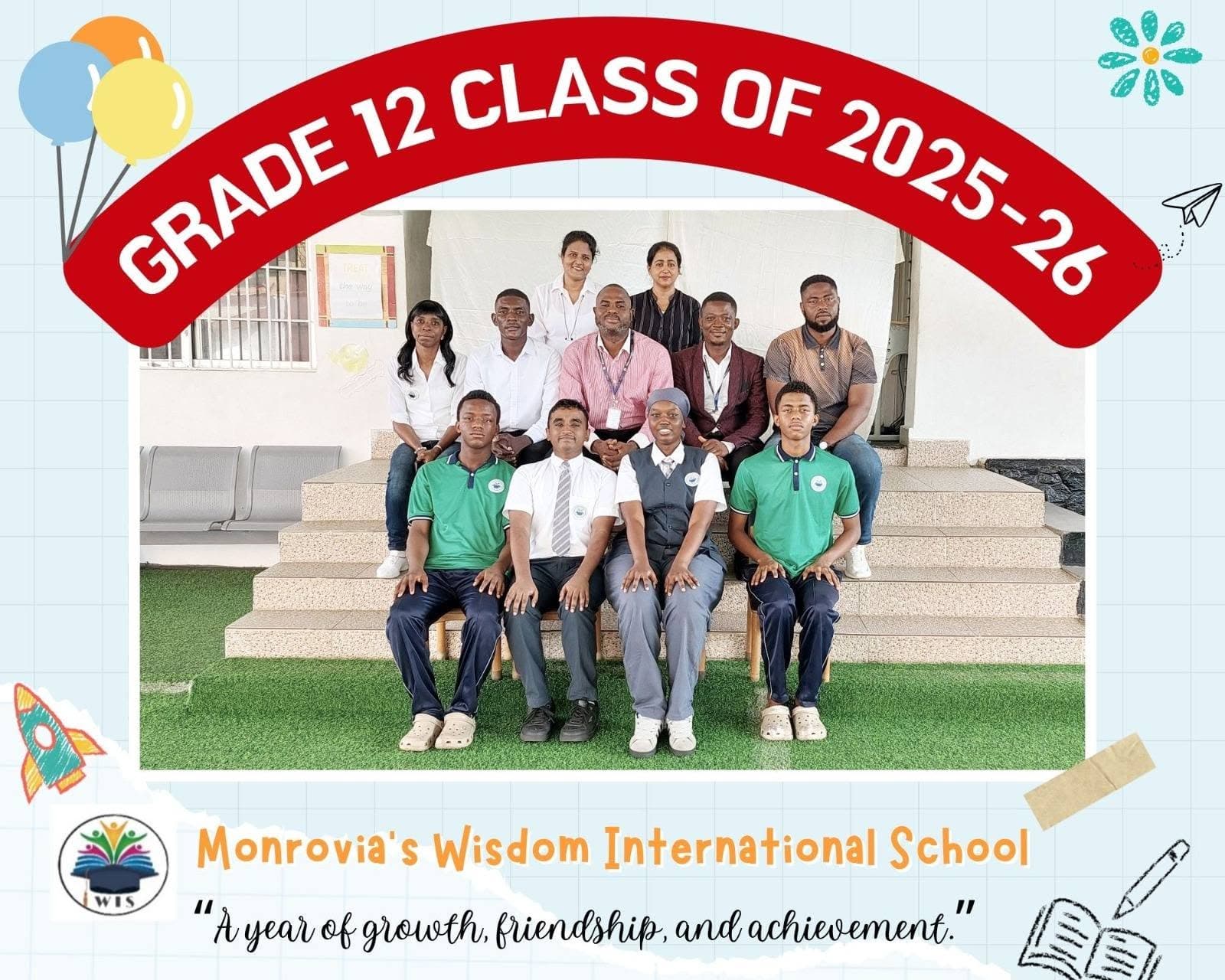 Grade 12 class photo, 2025–26 academic year — students with their teachers