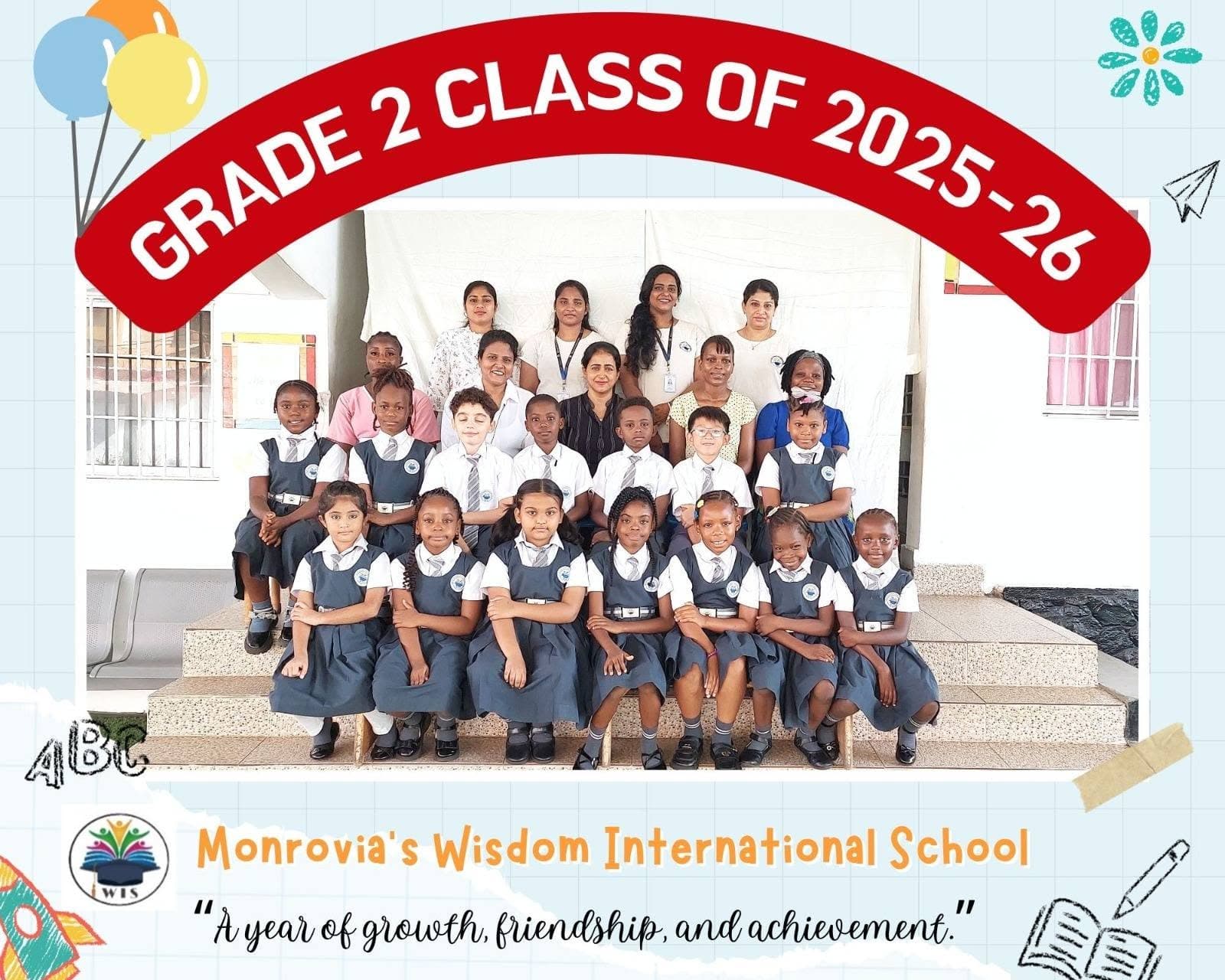 Grade 2 class photo, 2025–26 academic year — students with their teachers