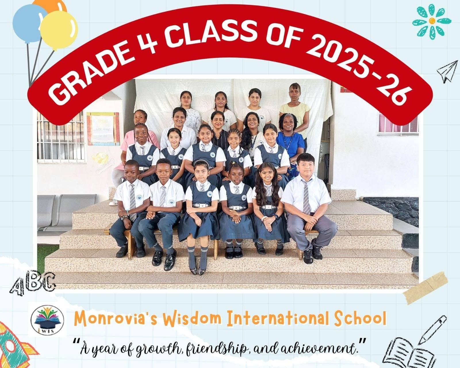 Grade 4 class photo, 2025–26 academic year — students with their teachers