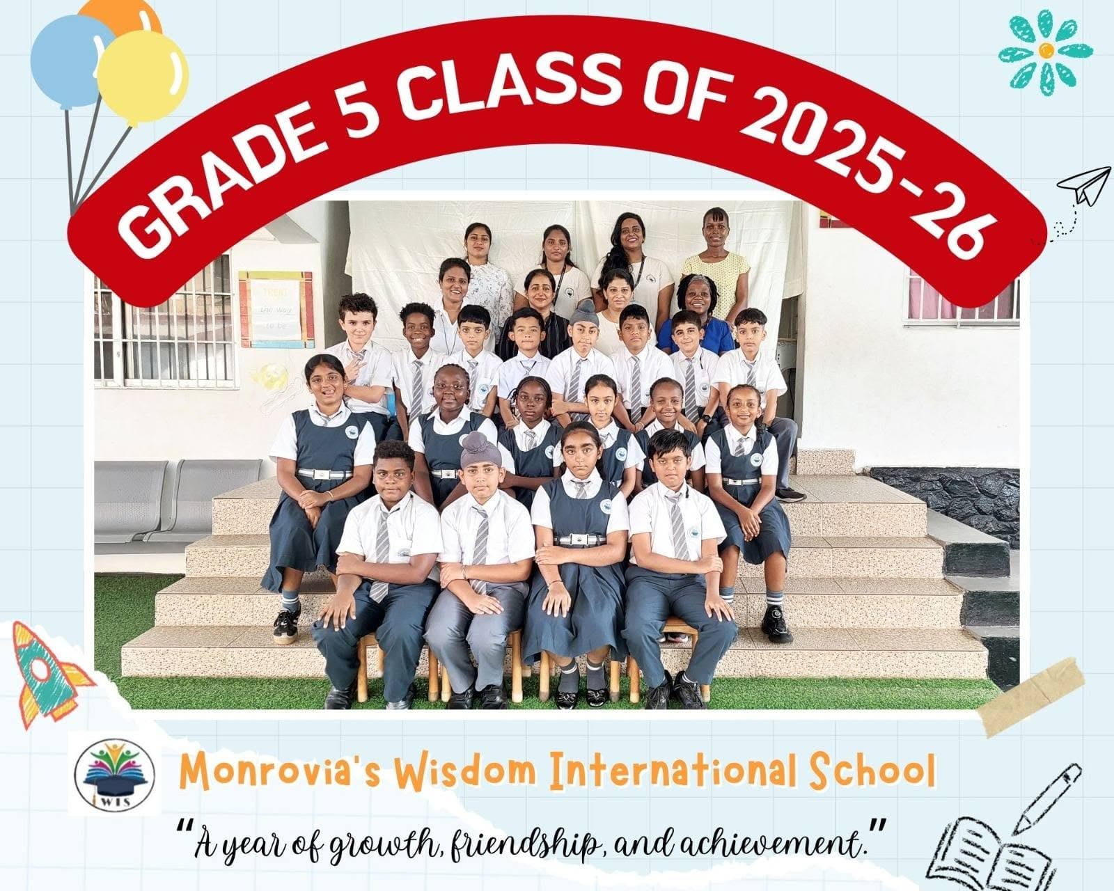 Grade 5 class photo, 2025–26 academic year — students with their teachers