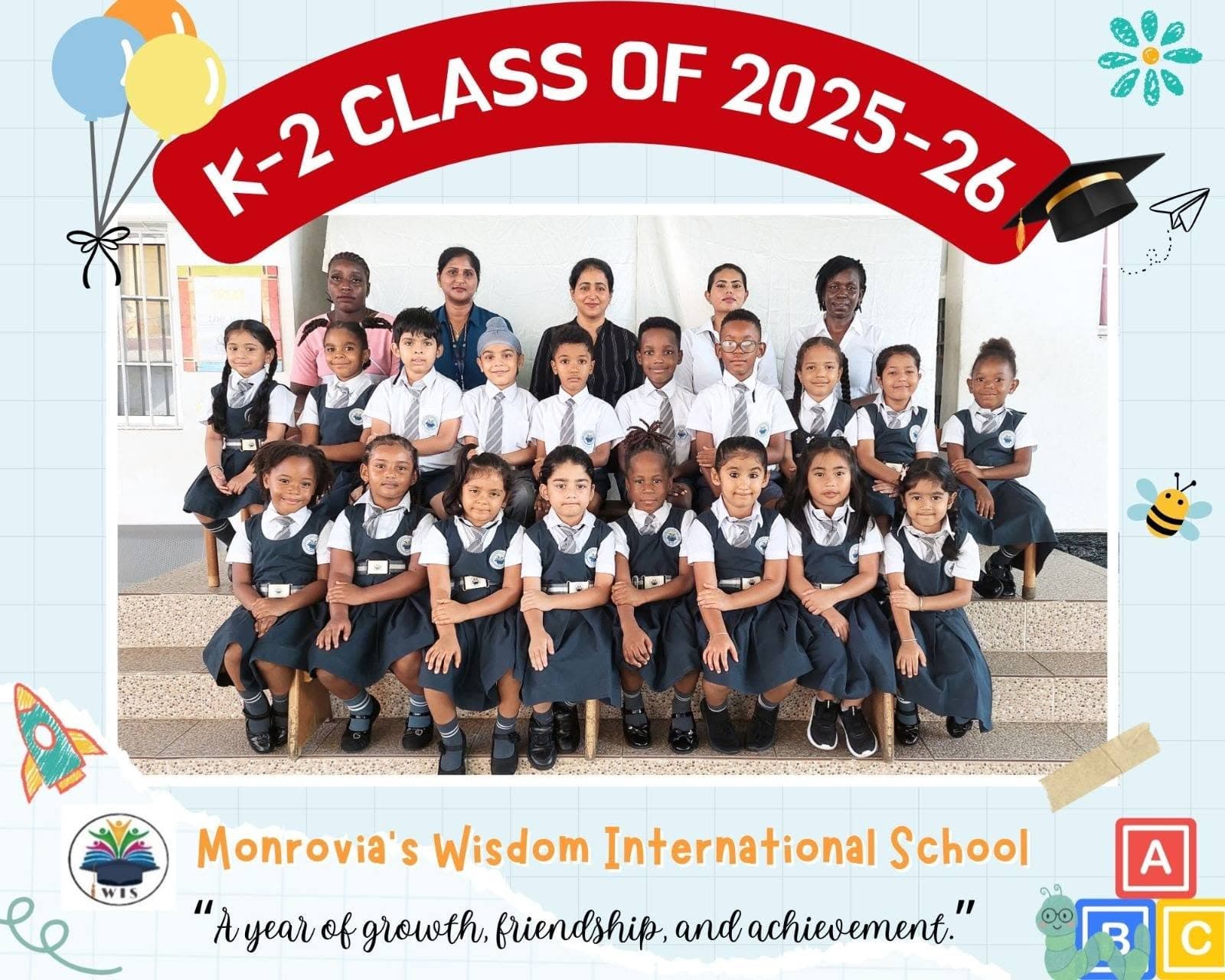 K-2 class photo, 2025–26 academic year — students with their teachers