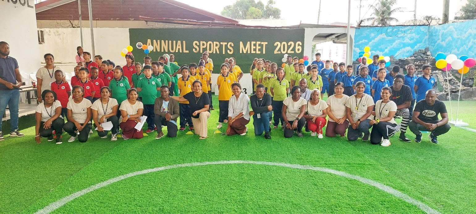 Students and teachers together on the field at the Annual Sports Meet 2026
